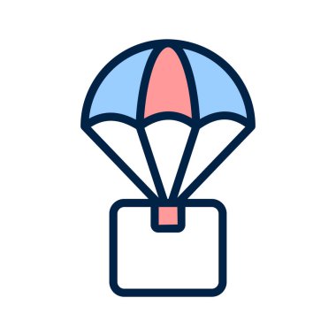 Paket kutulu paraşüt, hava lojistik vektör tasarımı, hava dağıtım simgesi