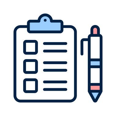 Bir pano ve kalem tasvir eden, görev yönetimi ve organizasyonu sembolize eden bir simge