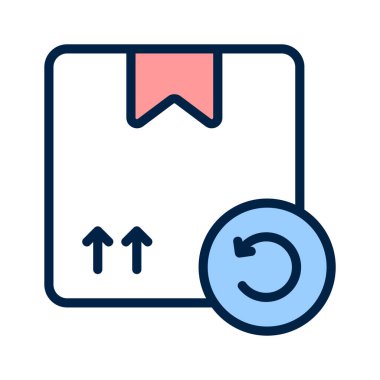 Yeniden düzenleme konseptini gösteren, gönderilen paket ve ters yönde okları olan bir simge