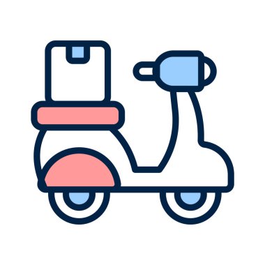 Teslimat için kullanılan ve genellikle yiyecek veya paketlerle ilişkili scooter simgesi