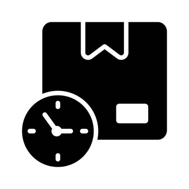 Karton saat parsel işleme zamanının konsept simgesini gösterir