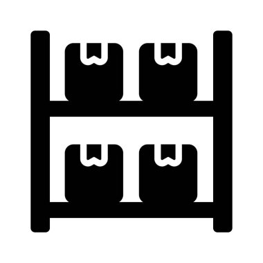 Raflardaki paket, envanter simgeleri vektör tasarımı, depolama rafı simgesi