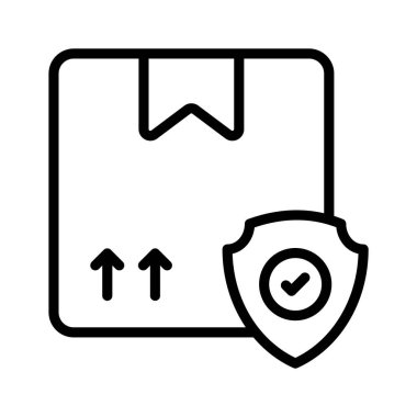 Karton kutu, teslimat paketi, kalkanlı nakliye kutusu, güvenli teslimat, teslimat güvenliği ve sigorta vektör tasarımı.