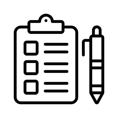 Bir pano ve kalem tasvir eden, görev yönetimi ve organizasyonu sembolize eden bir simge