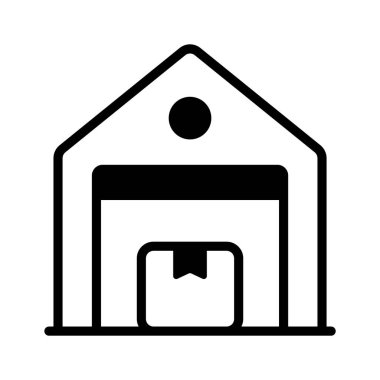 İçinde paket olan modern bir ev. Depo simgesini kavramsallaştırıyor.