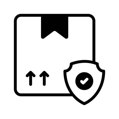 Karton kutu, teslimat paketi, kalkanlı nakliye kutusu, güvenli teslimat, teslimat güvenliği ve sigorta vektör tasarımı.