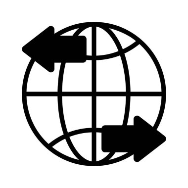 Küresel değişimi oklarla ve küreyle temsil eden simge, ticaret kavramları için idealdir