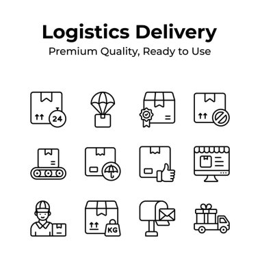 Yaratıcı tasarlanmış premium lojistik dağıtım simgeleri ayarlandı