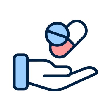 Çeşitli ilaç ve kapsüllerden oluşan, ilaç ve sağlık hizmetlerini sembolize eden bir ikon.