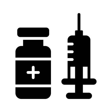 Tıbbi haçlı bir şırınga ve ilaç şişesi tasvir eden ikon.