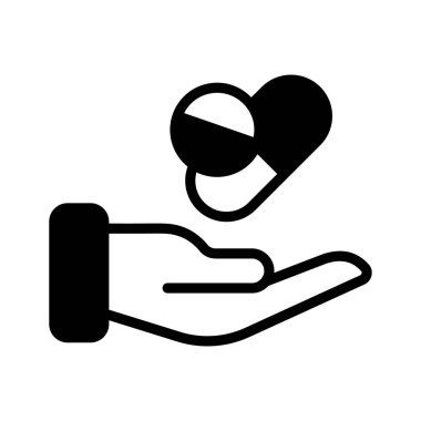 Çeşitli ilaç ve kapsüllerden oluşan, ilaç ve sağlık hizmetlerini sembolize eden bir ikon.