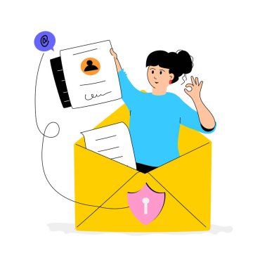 Bu yaratıcı el yapımı e-posta güvenlik düz illüstrasyonunu yakala