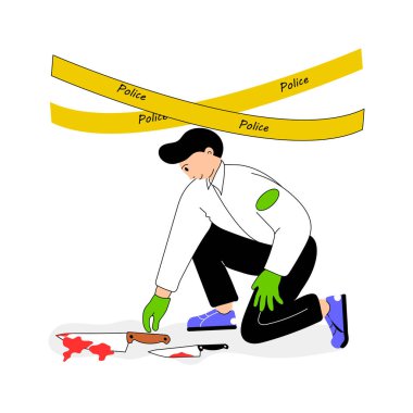 Fiziksel ya da dijital suç mahallerinin incelenmesi, olay yeri düz illüstrasyon