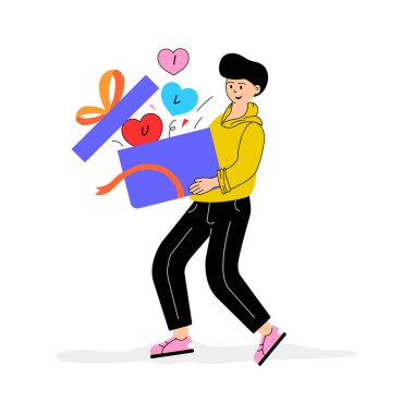 Özel birine içten bir hediye vermek, düz bir illüstrasyon vermek.