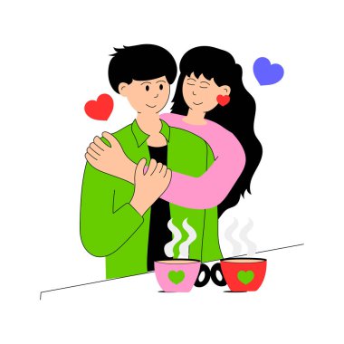 Mutlu çiftin son moda düz çizimi