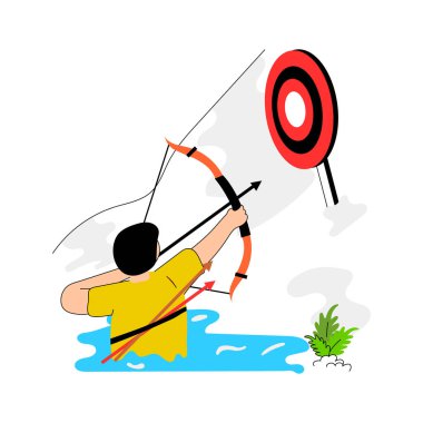 Archer aiming at a target with precision and focus, archery flat illustration clipart