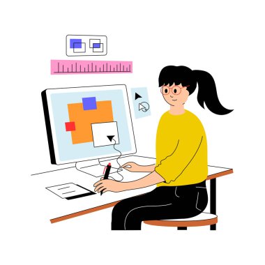 Bilgisayar üzerinde çalışan kişi, grafik tasarımcısının düz çizimi