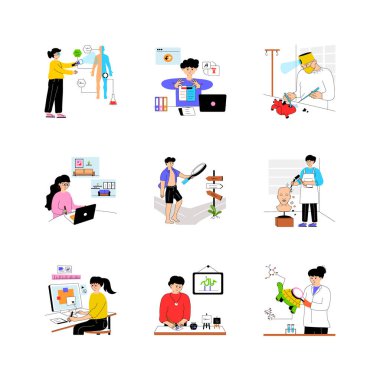 Modern tasarım tarzında meslekler ve karakterler