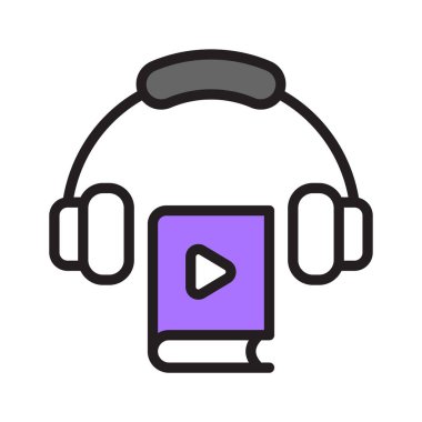 Kitapta kulaklıklı video oynatma düğmesi, video dersi simgesi