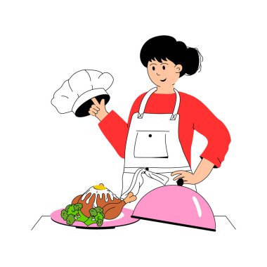 Özenle hazırlanmış yemek hazırlama düz çizim