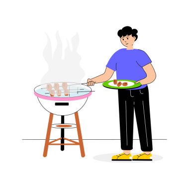 Açık hava barbekü etkinliği sırasında yemek pişiren biri.