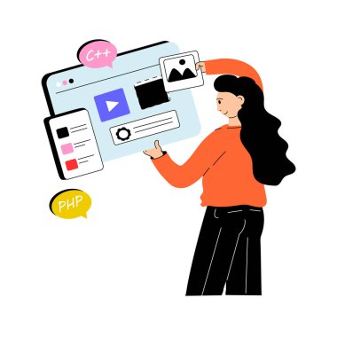 Modern stilde kadın yazılım geliştirici düz illüstrasyon