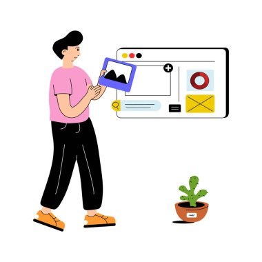 Kullanıcı dostu deneyim için web sitesi düzeni ve estetiği tasarlayan adam