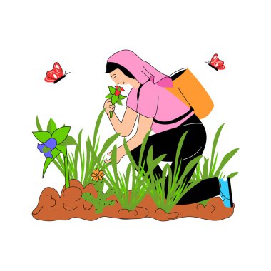 Çiçek açan bir çiçeğin kokusunun tadını çıkaran bir insan.