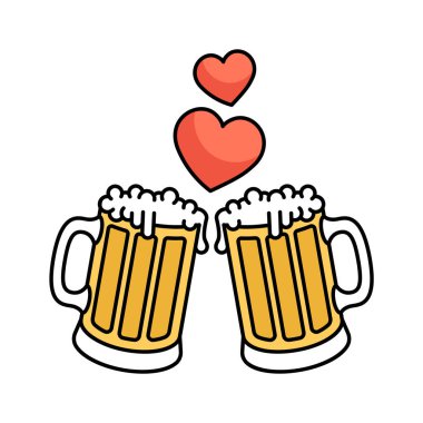 İki bira bardağı aşk ve güzel zamanları kutluyor.