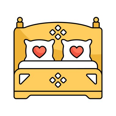 Süslü bir yatak, yeni evlilerin ilk gecesini simgeliyor.