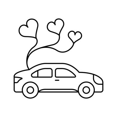 Düğünden sonraki yeni evlilerin yolculuğunu simgeleyen süslü bir araba.