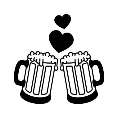 İki bira bardağı aşk ve güzel zamanları kutluyor.