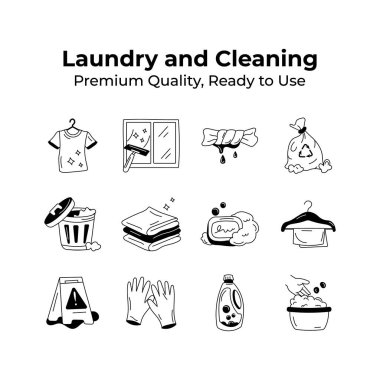 Collection of laundry and cleaning icons in trendy style clipart