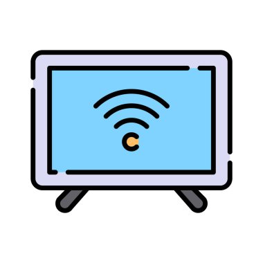 Kablosuz yayını temsil eden, kablosuz ağ sembollü bir televizyon ekranı.