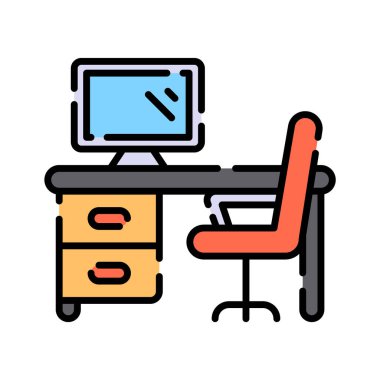 Çalışma alanını ya da çalışma yerini sembolize eden bilgisayar kurulumlu bir ofis masası