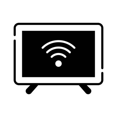 Kablosuz yayını temsil eden, kablosuz ağ sembollü bir televizyon ekranı.