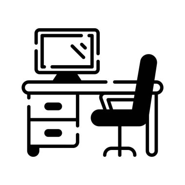 Çalışma alanını ya da çalışma yerini sembolize eden bilgisayar kurulumlu bir ofis masası