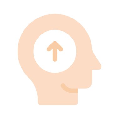 Yukarı bakan bir okla insan kafası, fikirleri ya da büyüme ikonunu gösterir