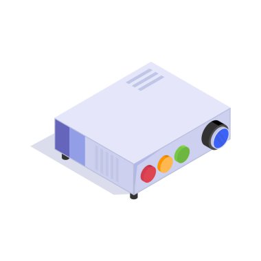 Çoklu ortam projektörü izometrik simgesi, sınıf sunumları ve video dersleri