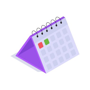Bir izometrik takvim simgesi, tarihler, zamanlama ve zaman yönetimi için ideal.
