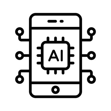 Mobil uygulamalarda yapay zekayı temsil eden işlemcili bir cep telefonu