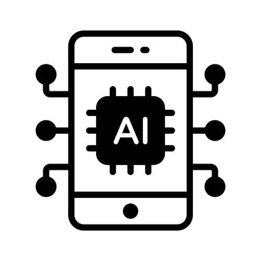 Mobil uygulamalarda yapay zekayı temsil eden işlemcili bir cep telefonu