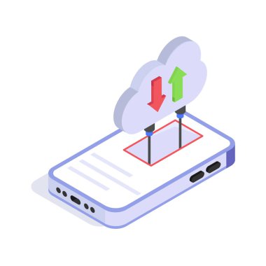 Bulut verileri, internet veri depolama izometrik simgesi