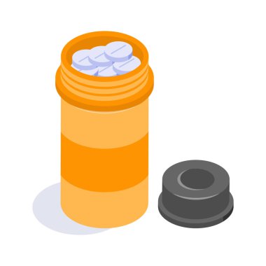 İçinde çeşitli haplar olan bir şişe, ikon kullanmaya hazır.