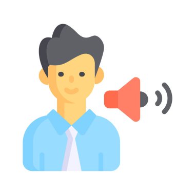 Megafonlu kişi, anonsları ve topluluk önünde konuşmayı sembolize ediyor.