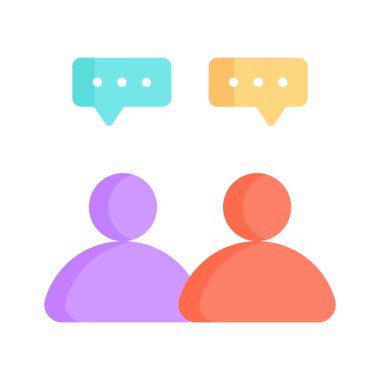 Konuşma baloncukları olan iki kişi, takım tartışmasını sembolize ediyor veya sohbet ediyor.