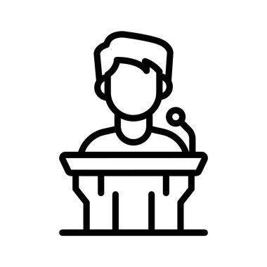 Podyumda bir sunum ya da konuşma yapmayı sembolize eden kişi