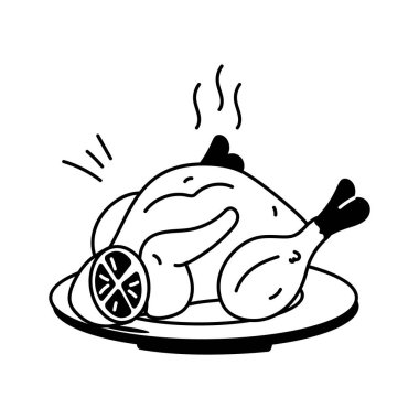 Kavrulmuş Tavuk el çizimi simge tasarımı modern tarzda