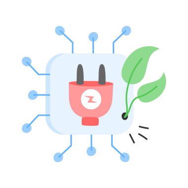 Çevre dostu teknolojiyi sembolize eden fiş ve yaprak devresi