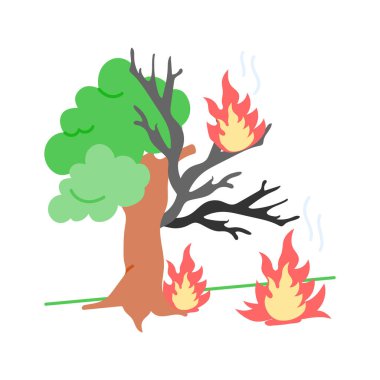 Yanan ağaç, orman yangınlarının çevre üzerindeki etkisini simgeliyor.